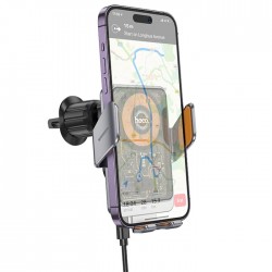 HOCO HW7 Transparent Discovery Edition Kablosuz Şarjlı Araç İçi Havalandırma Telefon Tutucu (Gri)