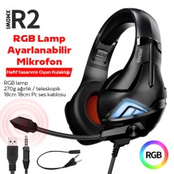XMOWi R2 Gaming Mikrofonlu RGB Oyuncu Kulaklılığı Gurultu Engelleyici Kulaklik (Siyah-Gri)