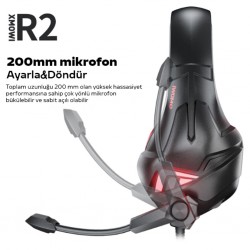 XMOWi R2 Gaming Mikrofonlu RGB Oyuncu Kulaklılığı Gurultu Engelleyici Kulaklik (Siyah-Kırmızı)