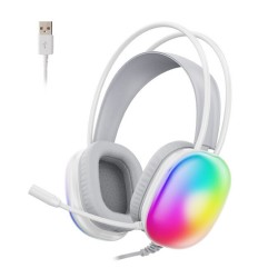 Lecoo HT409 USB Kablolu RGB LED Aydınlatmalı Mikrofonlu Kulak Üstü Gaming Kulaklık (Beyaz)