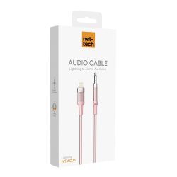 Nettech NT-AC06 Plastik 100 Cm Jack To Lightning Aux Kablo (Pembe)