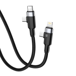 Nettech NT-DC45 60W+30W Plastik 100 Cm Type-C To Type-C+Lightning Şarj ve Data Kablosu (Siyah)