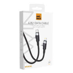 Nettech NT-DC45 60W+30W Plastik 100 Cm Type-C To Type-C+Lightning Şarj ve Data Kablosu (Siyah)