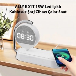K01T 15W Led Işıklı Kablosuz Şarj Cihazı Çalar Saat (Beyaz)