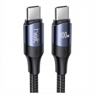 Helt HT-DC15 100W PD İp Örgü 120 Cm Type-C To Type-C Şarj ve Data Kablosu (Siyah)