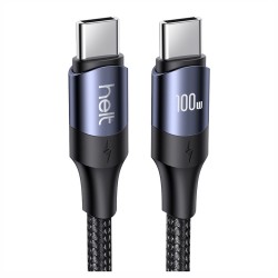 Helt HT-DC15 100W PD İp Örgü 120 Cm Type-C To Type-C Şarj ve Data Kablosu (Siyah)