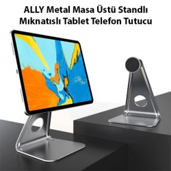 Metal Masa Üstü Standlı Mıknatıslı Tablet Telefon Tutucu (Gri)