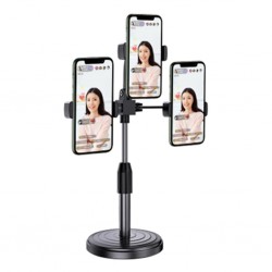 Tripod Üçlü Telefon Tutucu Stand Youtuber, Canlı Yayın Selfie Tiktok Makeup (Siyah)