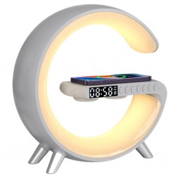 G Shape Kablosuz Şarj Standlı Bluetooth hoparlör RGB Led Gece Lambası (Beyaz)