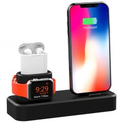 3in1 Charging Base İPhone+ İwatch+ İPods Silikon Şarj Standı (Siyah)