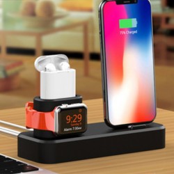 3in1 Charging Base İPhone+ İwatch+ İPods Silikon Şarj Standı (Siyah)