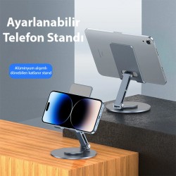 Dux Ducis ES Series Alüminyum Alaşımlı 360° Dönebilen Katlanır Telefon Standı (Gri)