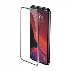  iPhone 11 Pro Max Uyumlu Toz Filtreli HD Temperli Cam Ekran Koruyucu (Siyah)
