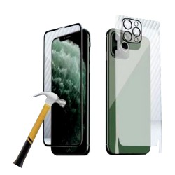 iPhone 11 Pro Max Ön-Arka-Kamera Set Matte Full Body 3in1 Nano Ekran Koruyucu (Siyah)