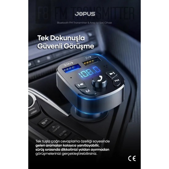 Jopus F8 Bluetooth FM Transmitter ve Araç İçi Şarj Cihazı