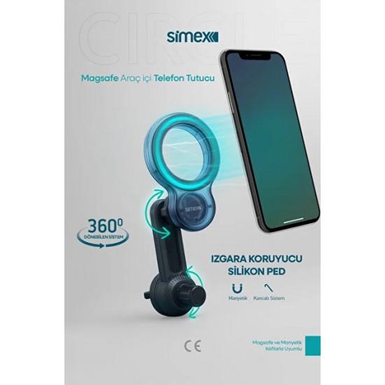 Simex Circle MagSafe Manyetik Araç İçi Mıknatıslı Telefon Tutucu