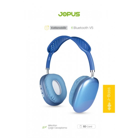 Jopus Acustica Bluetooth V5.0 Mikrofonlu Kulak Üstü Kulaklık (Mavi)
