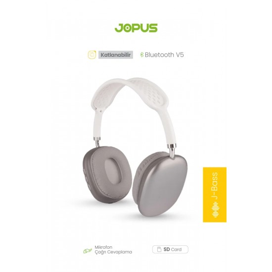 Jopus Acustica Bluetooth V5.0 Mikrofonlu Kulak Üstü Kulaklık (Gümüş)