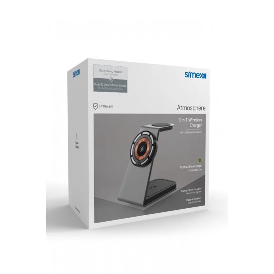 Simex Atmosphere 3 in 1 MagSafe Uyumlu Kablosuz Şarj Standı