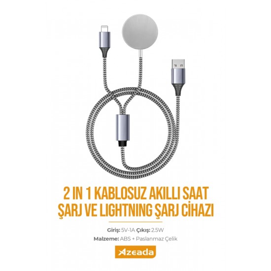 Azeada PD-W13 2'si 1 Arada Magsafe Manyetik Akıllı Saat ve Lightning Şarj Kablosu