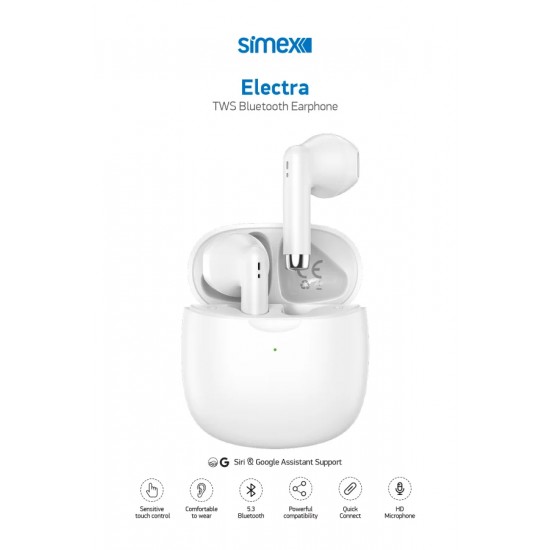 Simex Electra ENC Gürültü Engelleme TWS Bluetooth 5.4 Kulaklık (Beyaz)