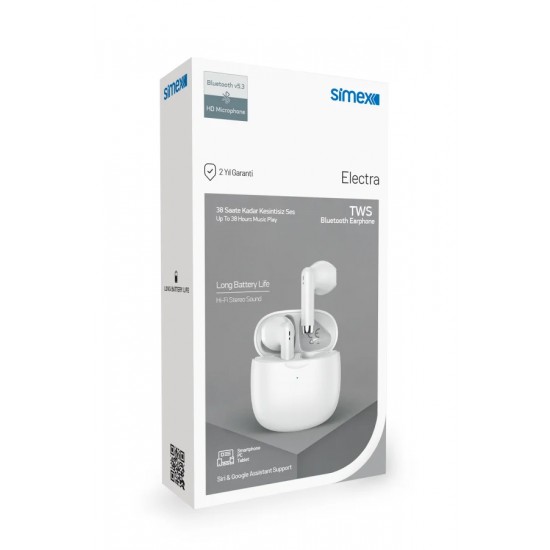 Simex Electra ENC Gürültü Engelleme TWS Bluetooth 5.4 Kulaklık (Beyaz)