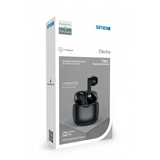 Simex Electra ENC Gürültü Engelleme TWS Bluetooth 5.4 Kulaklık (siyah)