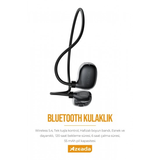 Azeada AZ-BN06 OWS Hava İletimli Boyun Bantlı Kablosuz Bluetooth 5.4 Kulaklık (Siyah)