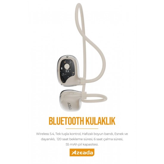 Azeada AZ-BN06 OWS Hava İletimli Boyun Bantlı Kablosuz Bluetooth 5.4 Kulaklık (Pudra)