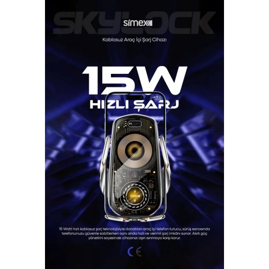 Simex Skylock 15W Kablosuz Hızlı Şarj Cihazı ve Akıllı Telefon Tutucu