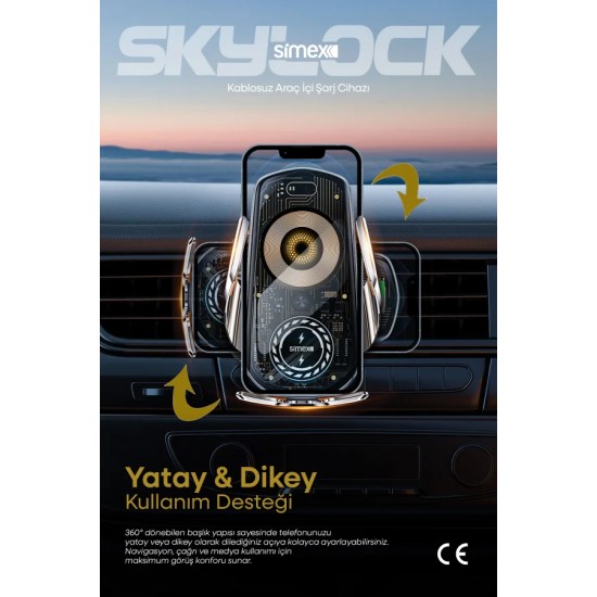 Simex Skylock 15W Kablosuz Hızlı Şarj Cihazı ve Akıllı Telefon Tutucu