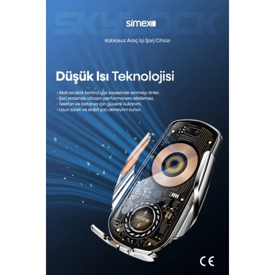 Simex Skylock 15W Kablosuz Hızlı Şarj Cihazı ve Akıllı Telefon Tutucu