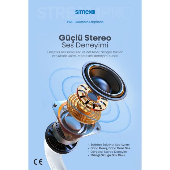 Simex Stream Pro Dokunmatik Ekranlı TWS Bluetooth 5.4 Kulaklık - ANC & ENC Destekli