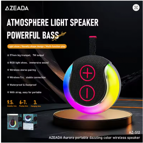 Azeada AZ-S12 Aurora RGB Işıklı Taşınabilir Bluetooth Hoparlör