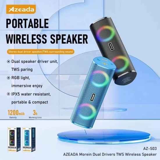 Azeada AZ-S03 Morein Dual RGB Bluetooth Hoparlör (Mavi)