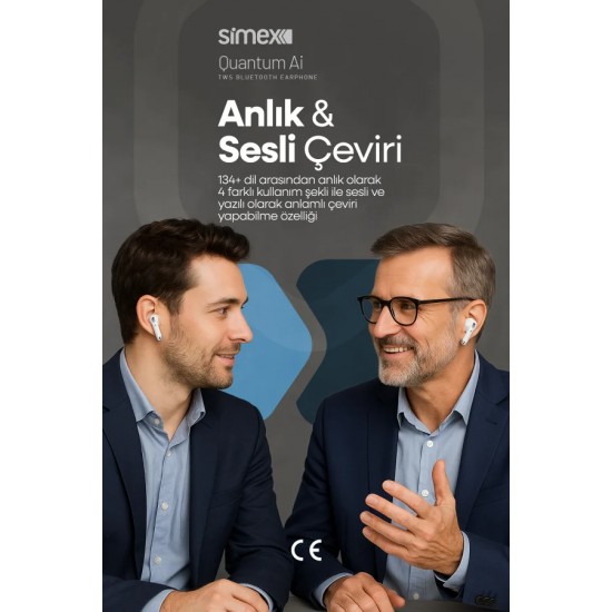 Simex Quantum Ai Yapay Zekalı Bluetooth Kulaklık TWS Dijital Göstergeli (Beyaz)