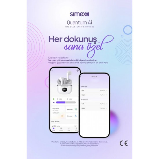Simex Quantum Ai Yapay Zekalı Bluetooth Kulaklık TWS Dijital Göstergeli (Beyaz)