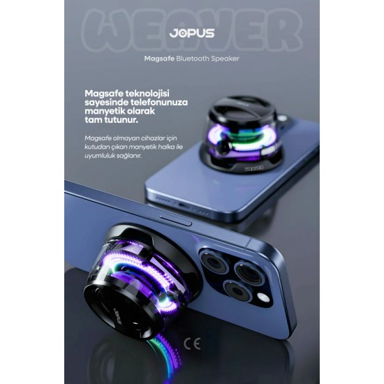 Jopus Weaver Magsafe Destekli 5W RGB LED Işıklı Manyetik Kablosuz Bluetooth Hoparlör