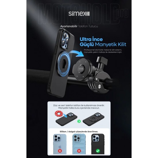 Simex Motohold Pro Ayarlanabilir Manyetik Telefon Tutucu