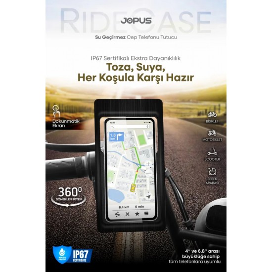 Jopus RideCase IP67 Su Geçirmez Motosiklet / Bisiklet Telefon Tutucu