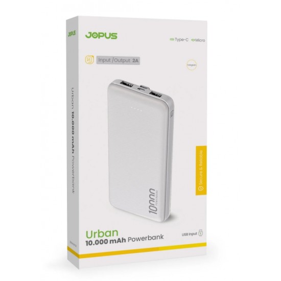 jopus Urban 10.000 mAh Hızlı Şarj Powerbank (Beyaz)