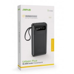 Jopus JP-P11 Urban Plus 10000 mAh Dahili Kablolu ve El Fenerli Dijital Göstergeli Powerbank (Siyah)