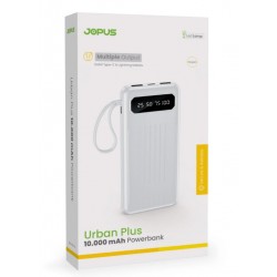 Jopus JP-P11 Urban Plus 10000 mAh Dahili Kablolu ve El Fenerli Dijital Göstergeli Powerbank (Beyaz)