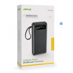 Jopus JP-P11A Urban Plus 20000 mAh Dahili Kablolu ve El Fenerli Dijital Göstergeli Powerbank (Siyah)