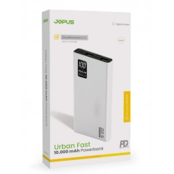 Jopus JP-P12 Urban Fast 10.000 mAh 22.5W PD 3.0 Hızlı Şarj Dijital Göstergeli Powerbank (Beyaz)
