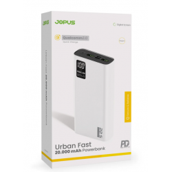 Jopus Urban Fast 20.000 mAh 22.5W PD 3.0 Hızlı Şarj Dijital Göstergeli Powerbank (Beyaz)