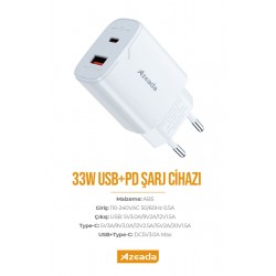 Azeada AZ-A15 33W GaN Hızlı Şarj Adaptörü (Beyaz)