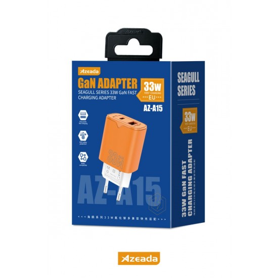 Azeada AZ-A15 33W GaN Hızlı Şarj Adaptörü (Turuncu) Azeada AZ-A15 33W GaN Hızlı Şarj Adaptörü (Turuncu)