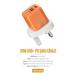Azeada AZ-A11 20W Hızlı Şarj Adaptörü (Turuncu)
