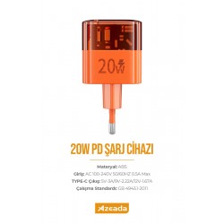 Azeada PD-A31 20W Hızlı Şarj Adaptörü (Turuncu)